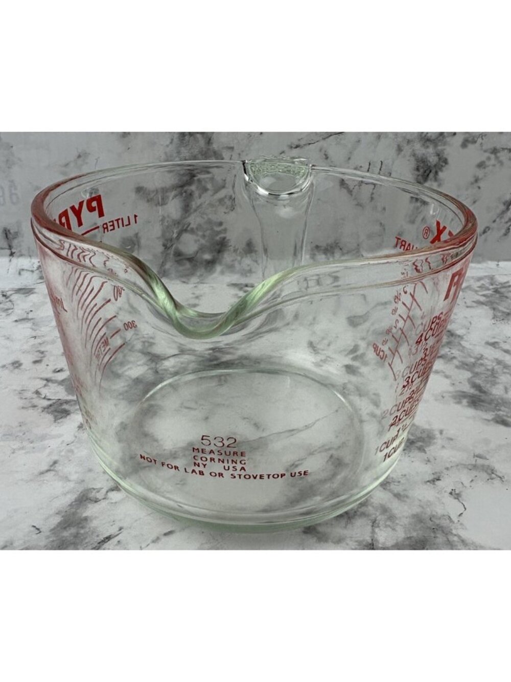 *Vintage Pyrex Measuring Cup Large 1 Liter 4 Cups Red Lettering Kitchen Utensil - Picture 3 of 10